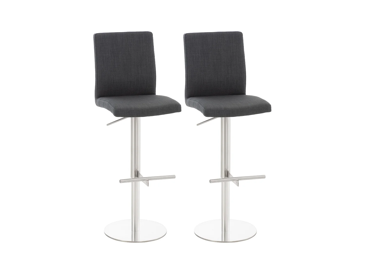 Lot de 2  Tabouret de bar - Tissu & Acier inoxydable - Gris foncé - Cadiz