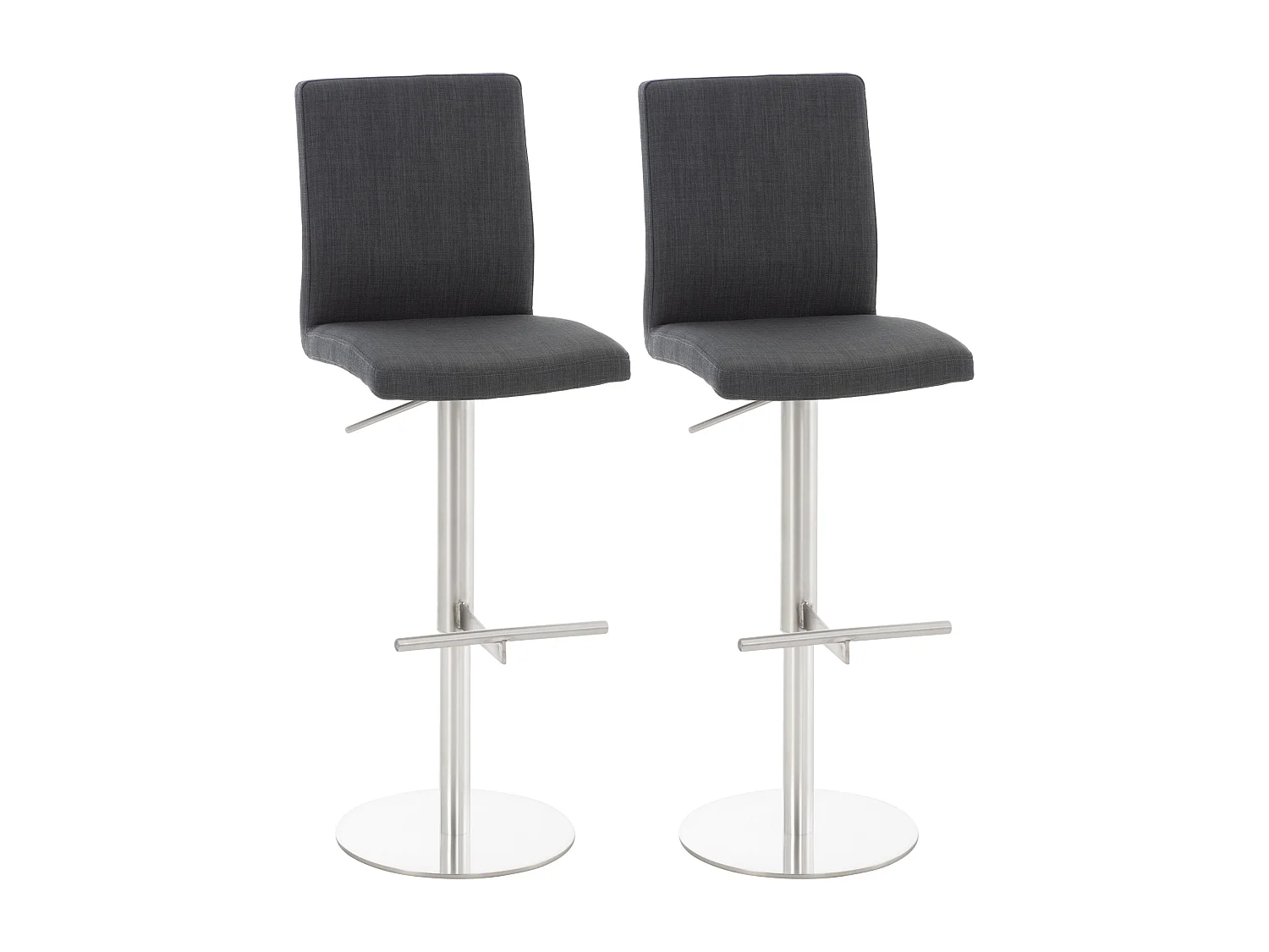 Lot de 2  Tabouret de bar - Tissu & Acier inoxydable - Gris foncé - Cadiz