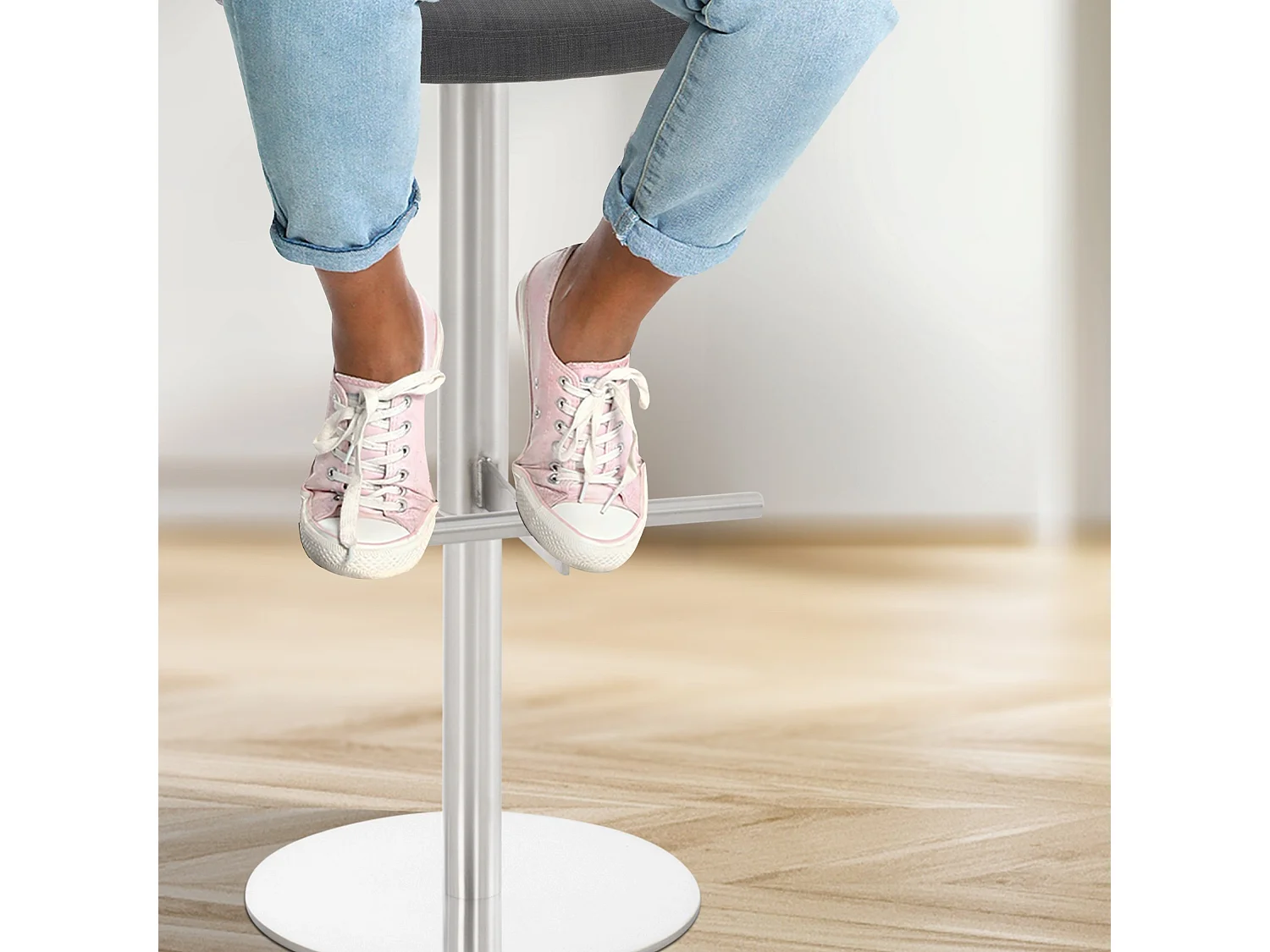 Lot de 2  Tabouret de bar - Tissu & Acier inoxydable - Gris foncé - Cadiz