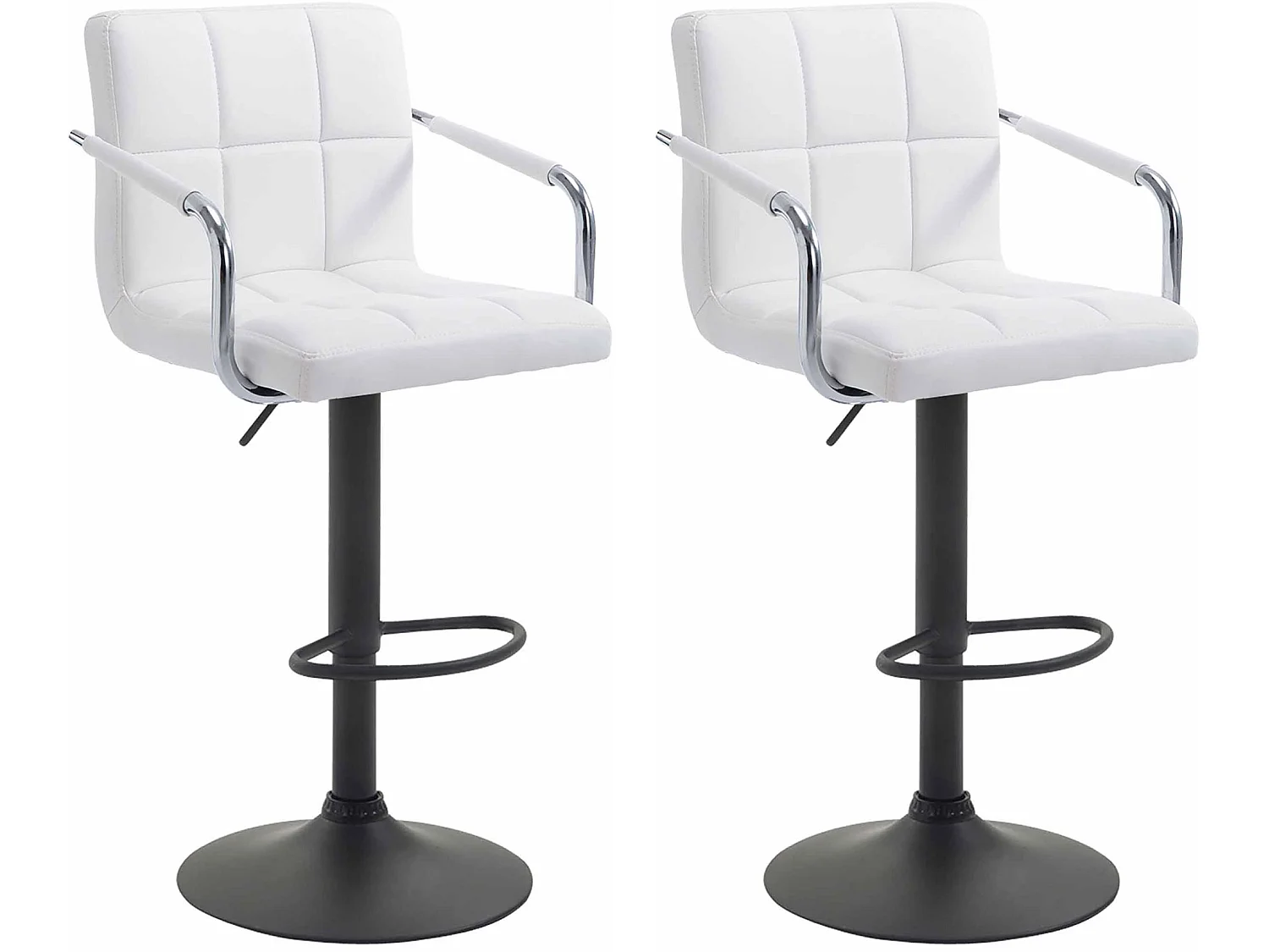 Lot de 2 Tabourets de bar - Similicuir & Métal - Blanc - Lucy V2