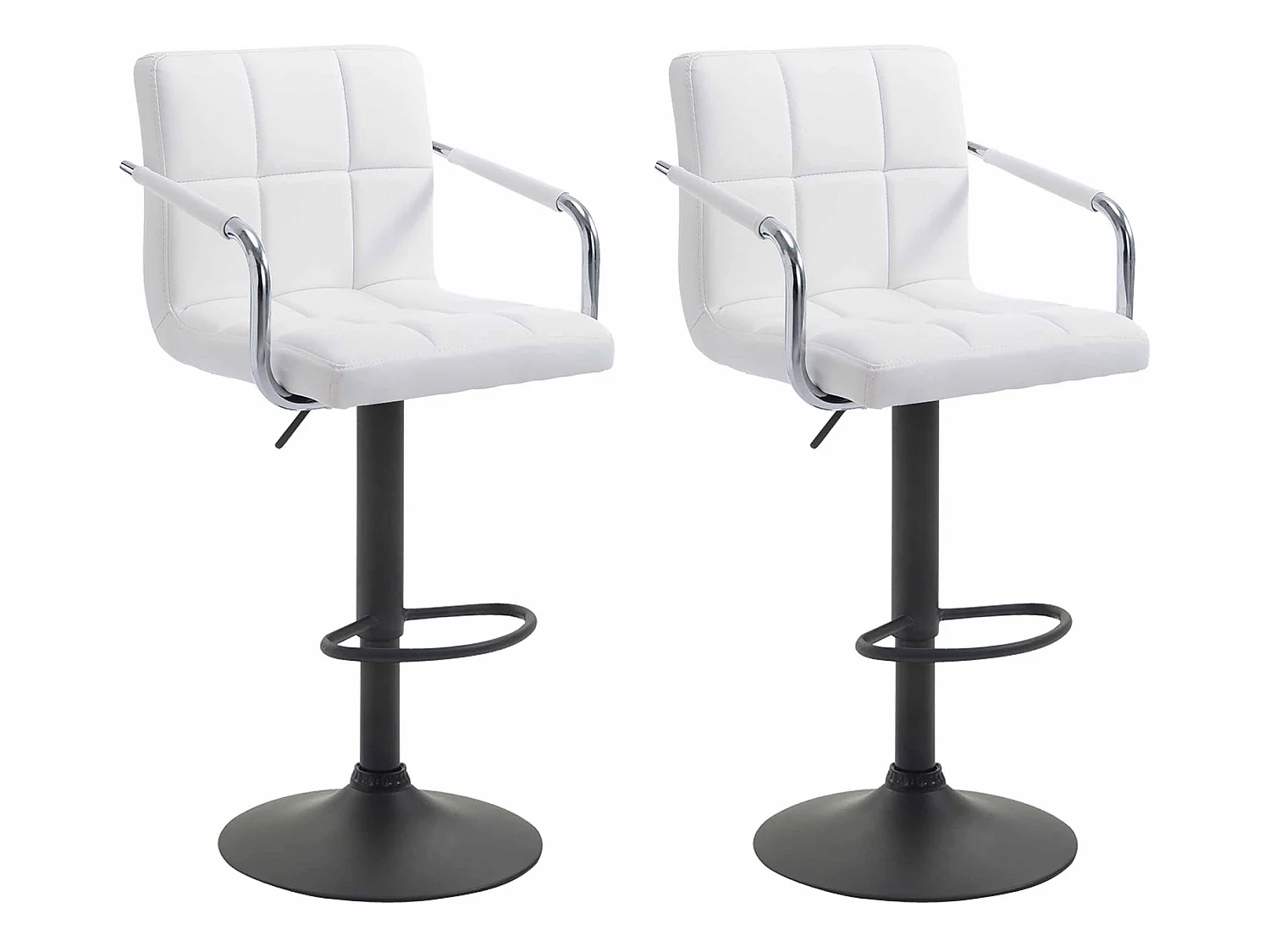 Lot de 2 Tabourets de bar - Similicuir & Métal - Blanc - Lucy V2