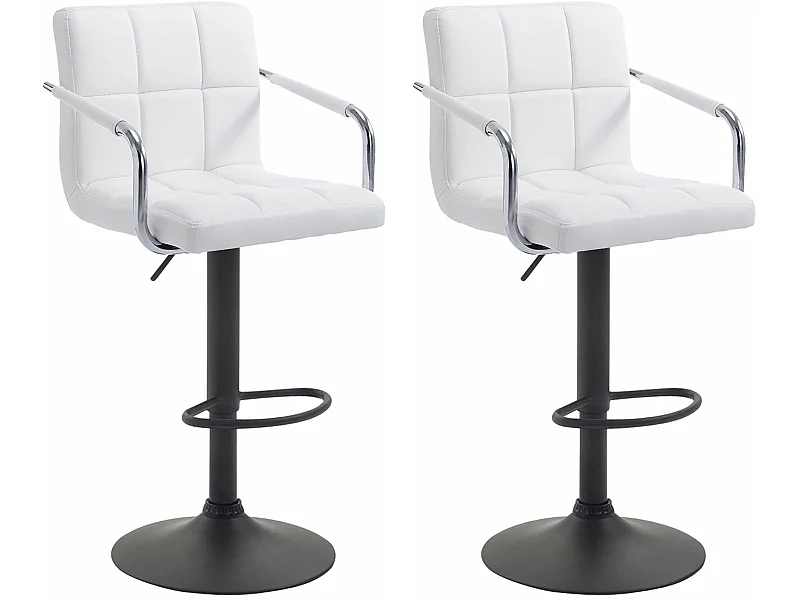 Lot de 2 Tabourets de bar - Similicuir & Métal - Blanc - Lucy V2