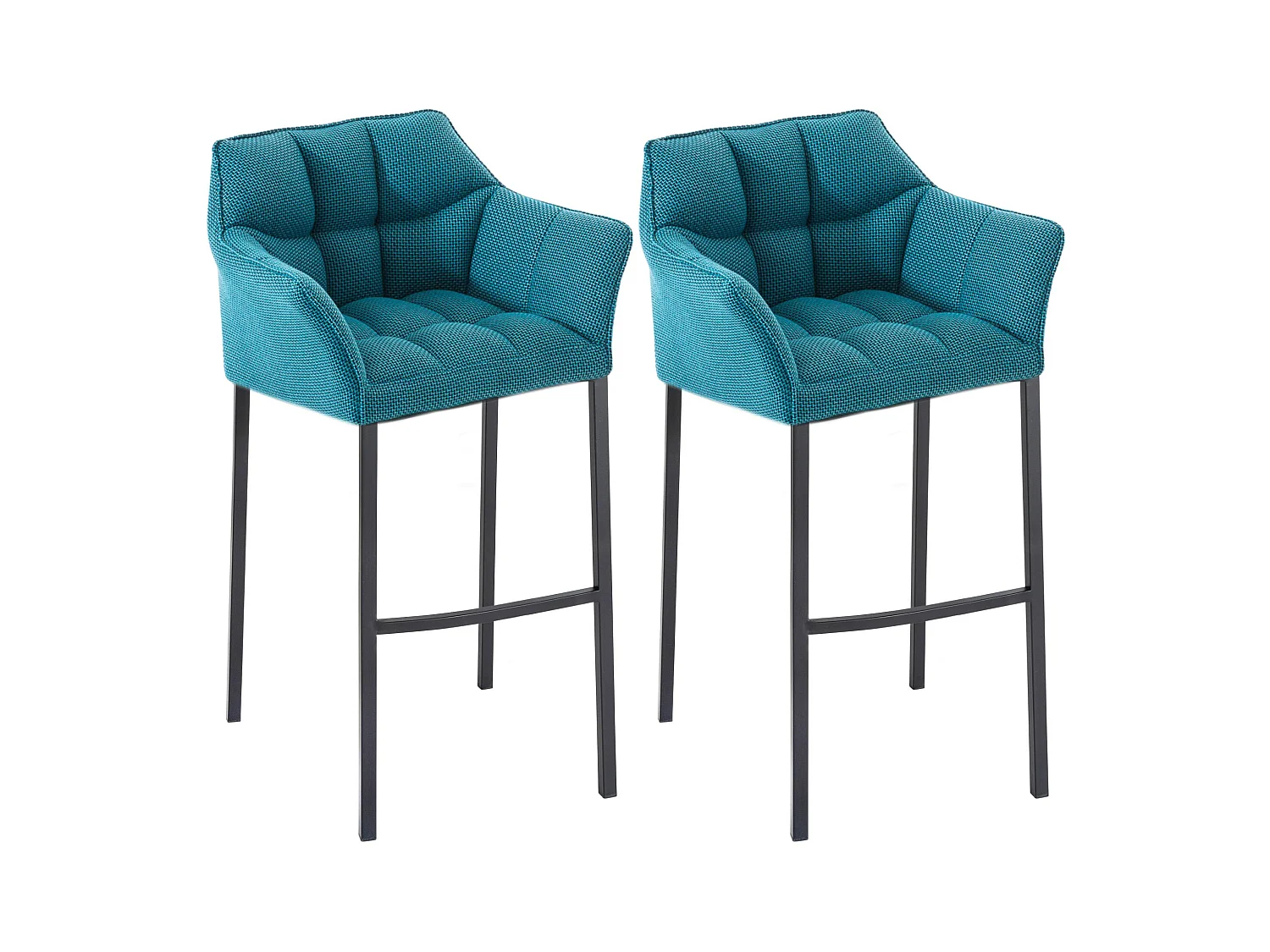 Lot de 2  Tabouret de bar - Tissu & Noir - Turquoise - Damaso