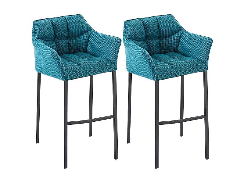 Lot de 2  Tabouret de bar - Tissu & Noir - Turquoise - Damaso