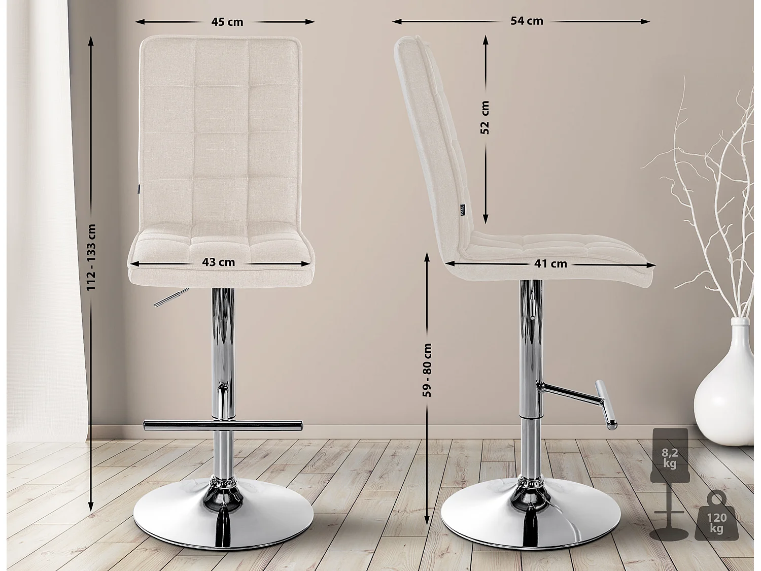 Tabourets de bar - Tissu & Métal - Crème - Peking V2