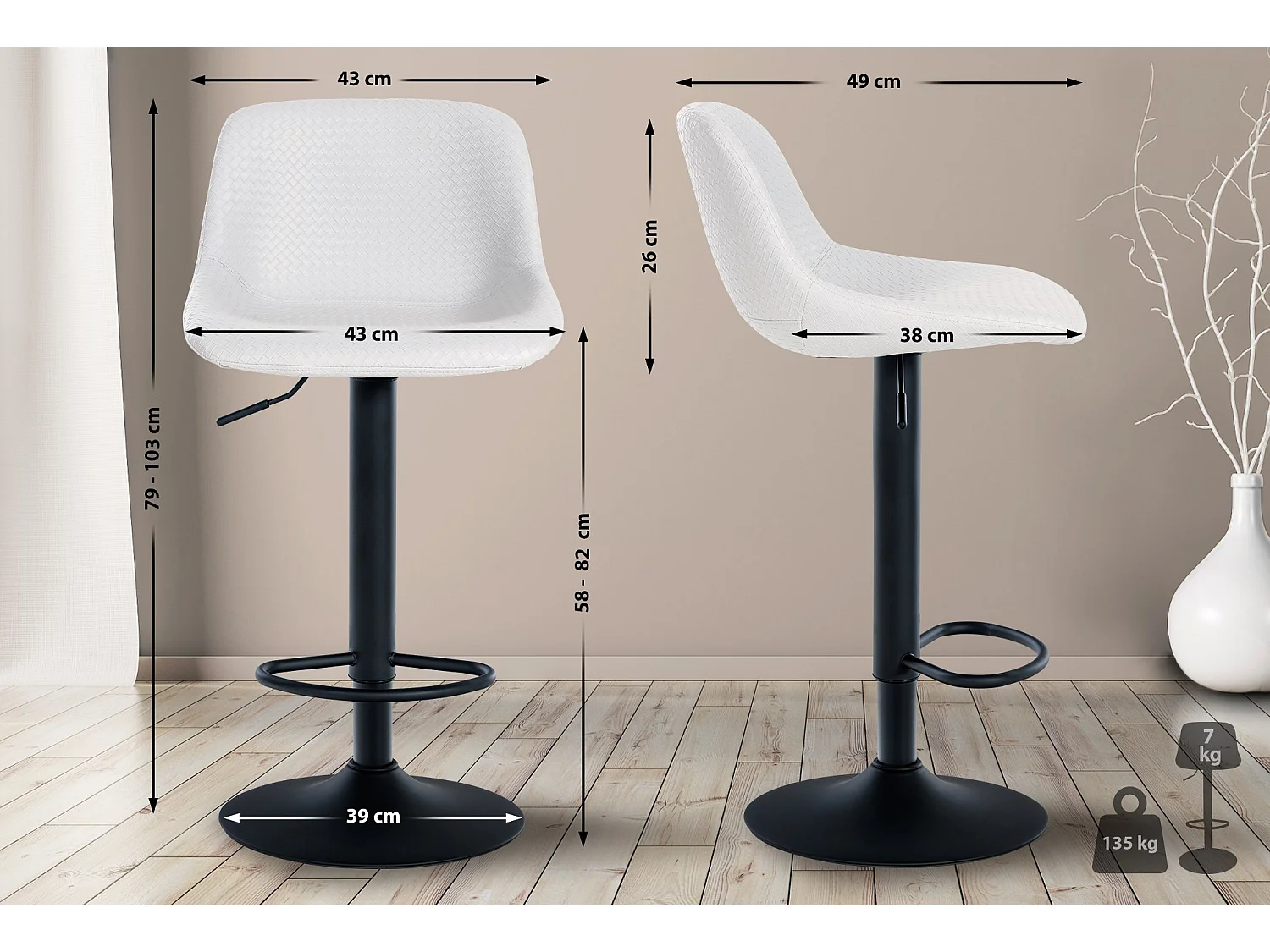 Set van 2  Barkruk - Kunstleer - wit - Loft