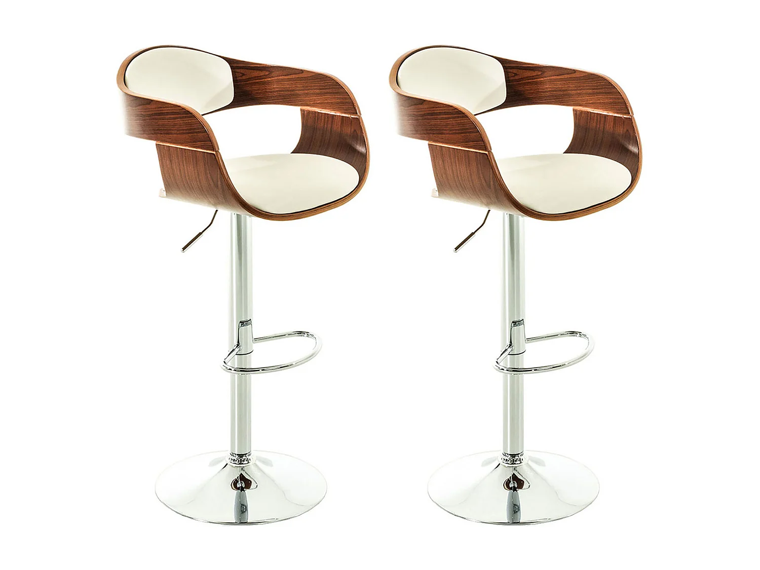 Lot de 2  Tabouret de bar - Similicuir - Noyer / Blanc - Kingston