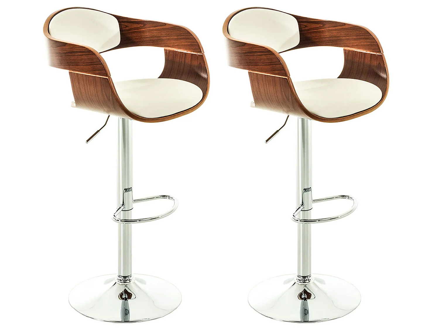 2er Set Barhocker - Kunstleder & chrom - walnuss/weiß - Kingston