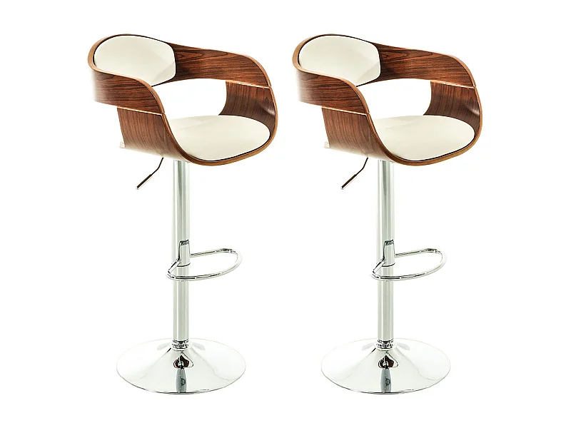 Lot de 2  Tabouret de bar - Similicuir - Noyer / Blanc - Kingston