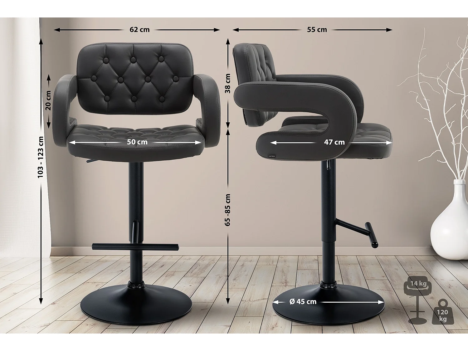 Tabouret de bar - Similicuir & Métal - Gris - Dublin