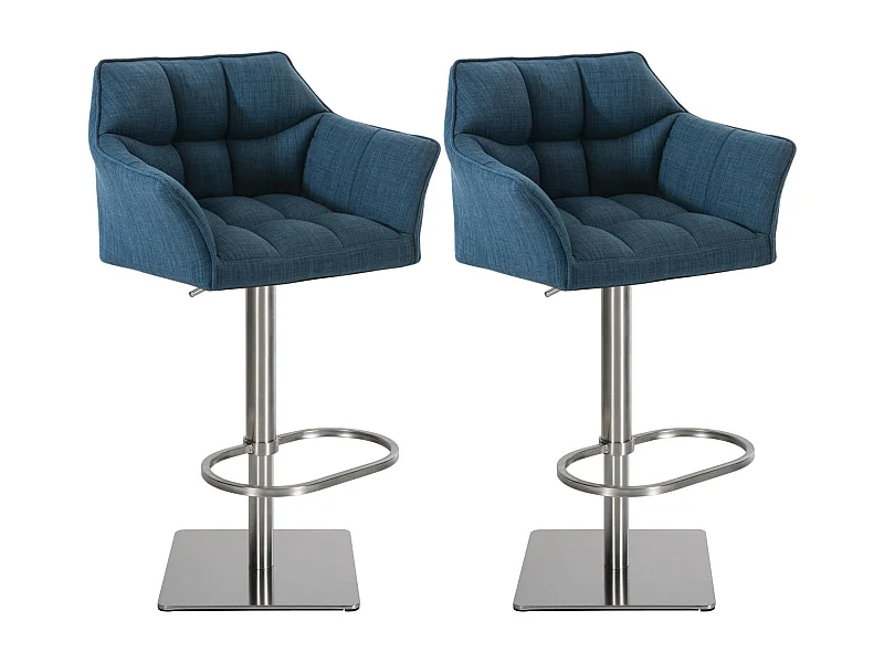 Lot de 2  Tabouret de bar - Tissu & Acier inoxydable - Bleu - Damaso
