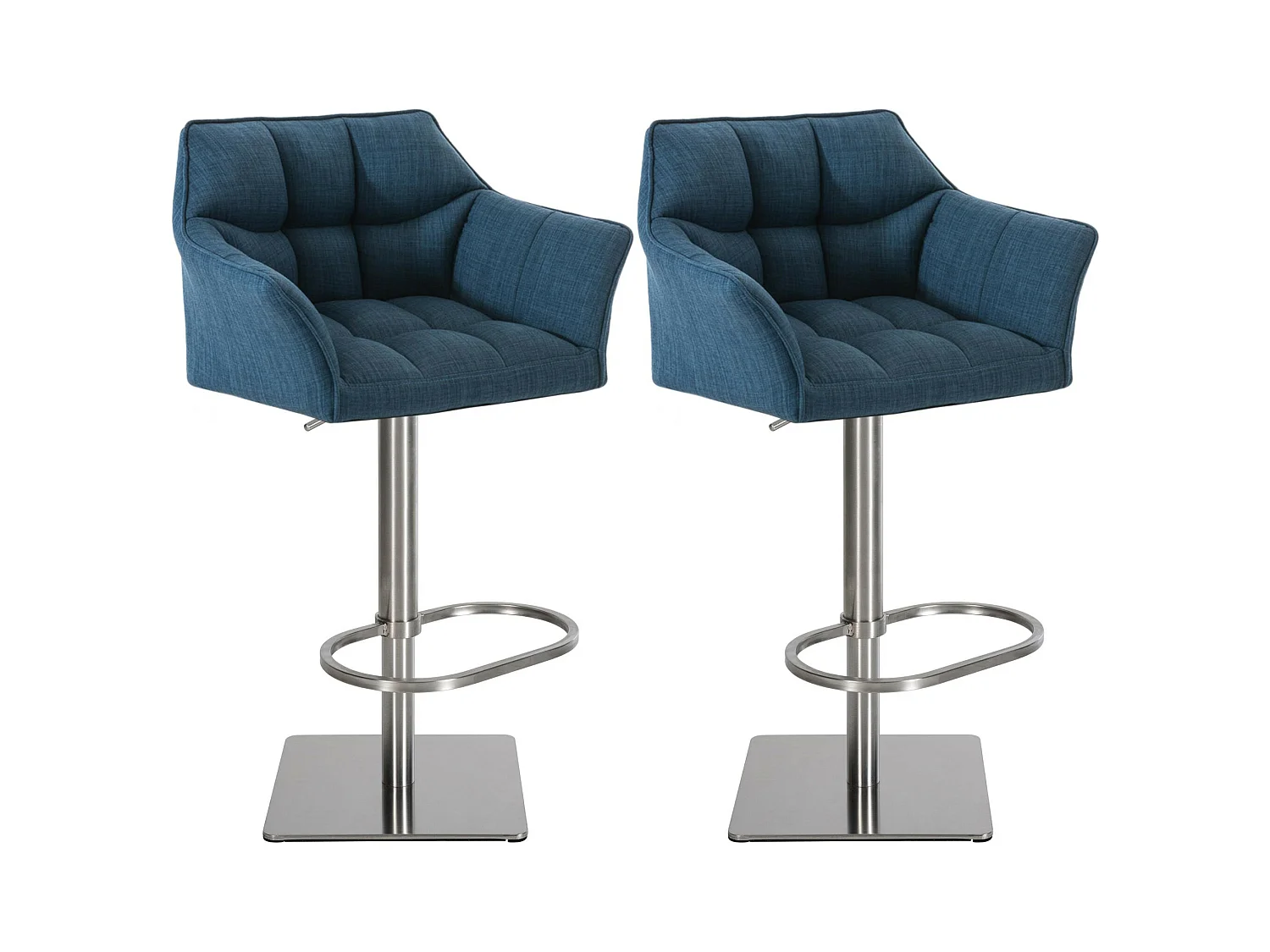 Lot de 2  Tabouret de bar - Tissu & Acier inoxydable - Bleu - Damaso