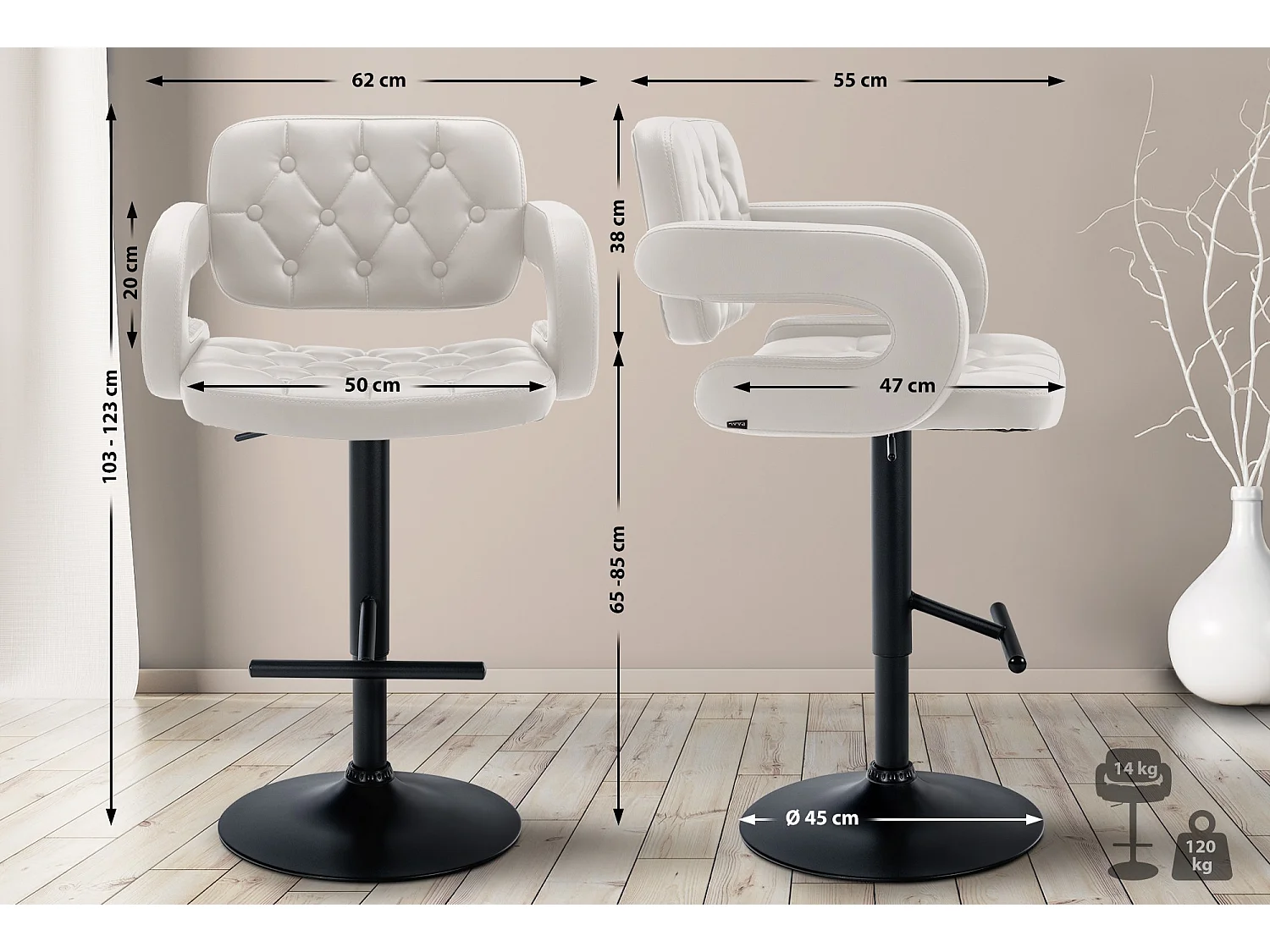 Tabouret de bar - Similicuir & Métal - Blanc - Dublin