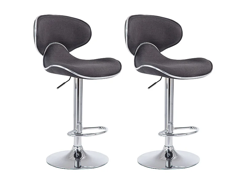 Lot de 2 Tabourets de bar - Tissu & Métal chromé - Gris foncé - Las Vegas V2
