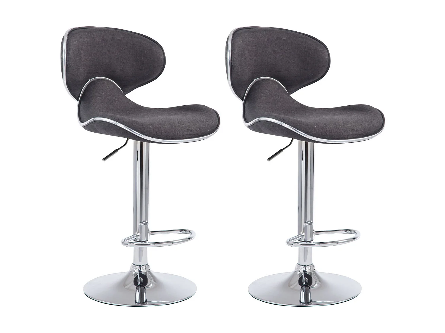 Lot de 2 Tabourets de bar - Tissu & Métal chromé - Gris foncé - Las Vegas V2