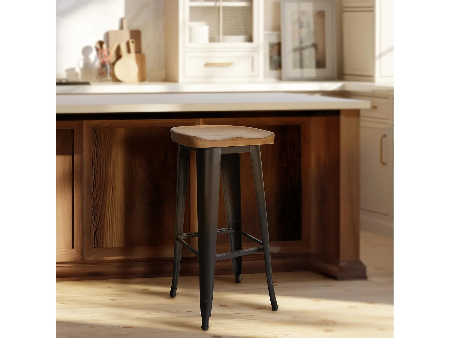 Tabouret de bar - Bois - Noir - Clara