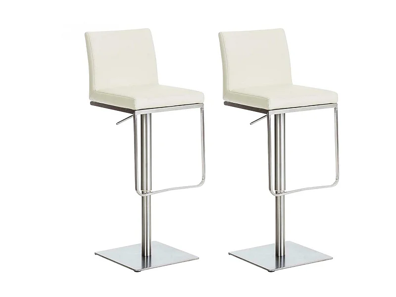 Lot de 2  Tabouret de bar - Similicuir & Acier inoxydable - Crème - Panama