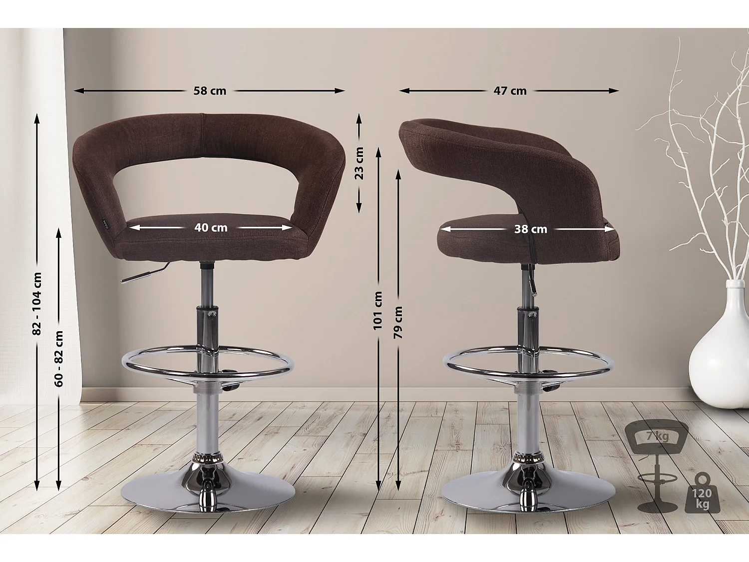 Tabouret de bar - Tissu & Métal chromé - Marron - Jaen