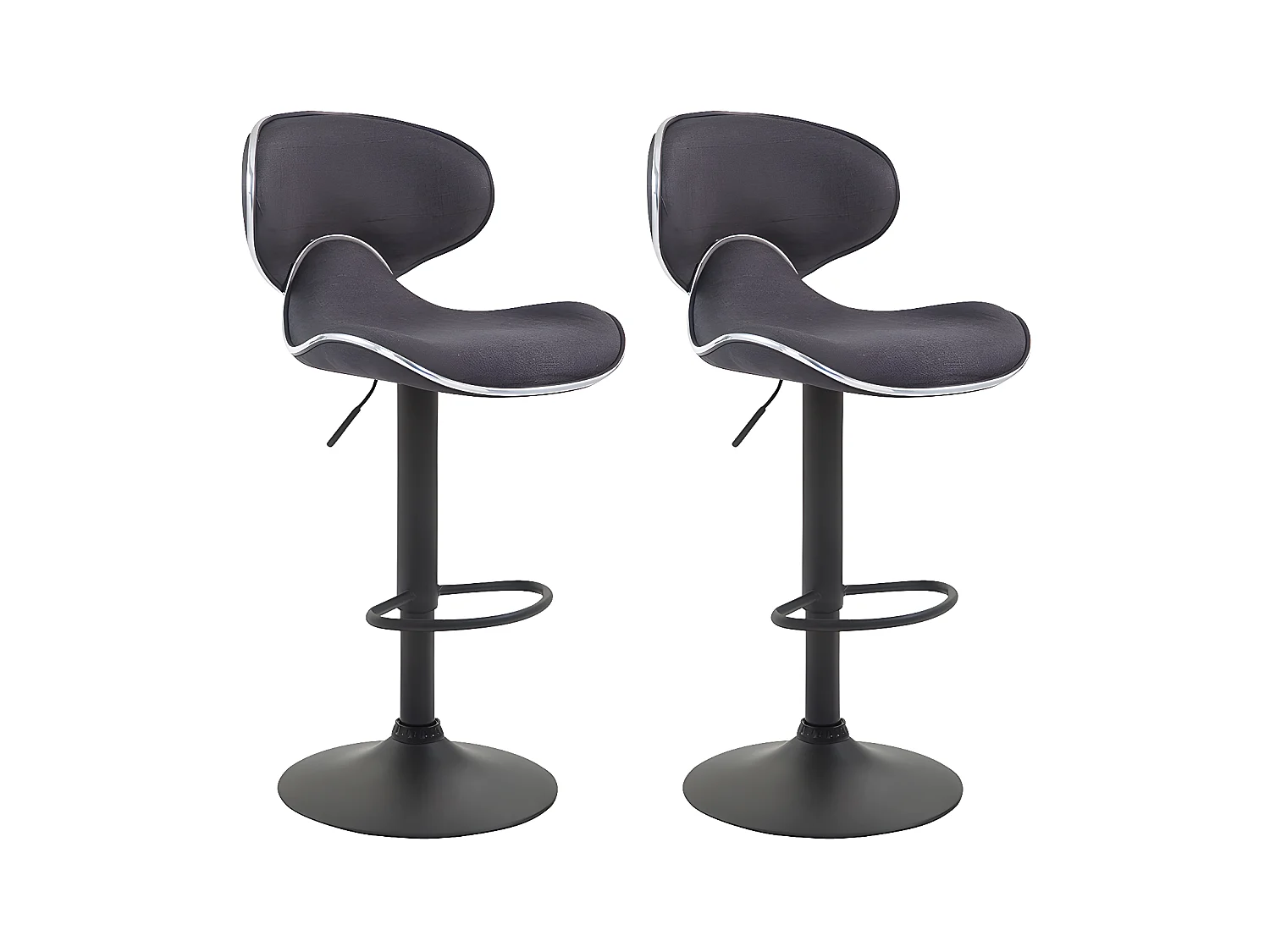 Lot de 2 Tabourets de bar - Tissu & Métal chromé - Gris foncé - Las Vegas V2