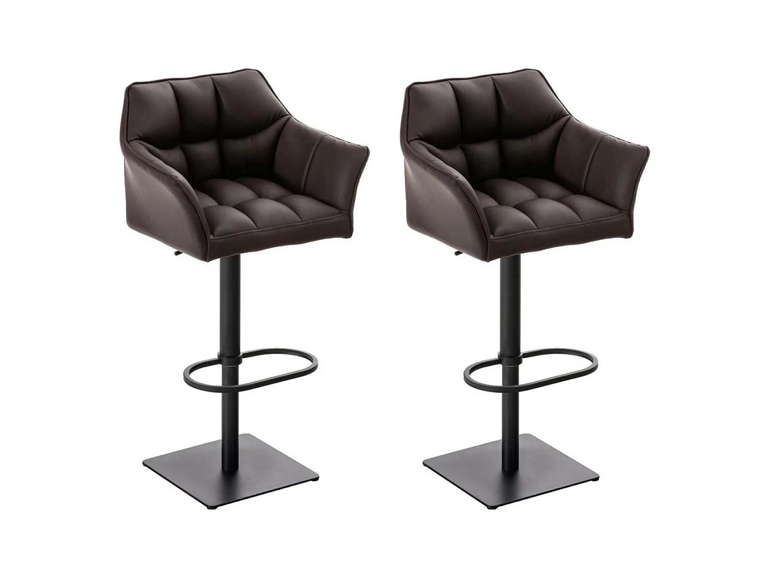 Lot de 2  Tabouret de bar - Similicuir & Noir - Marron - Damaso