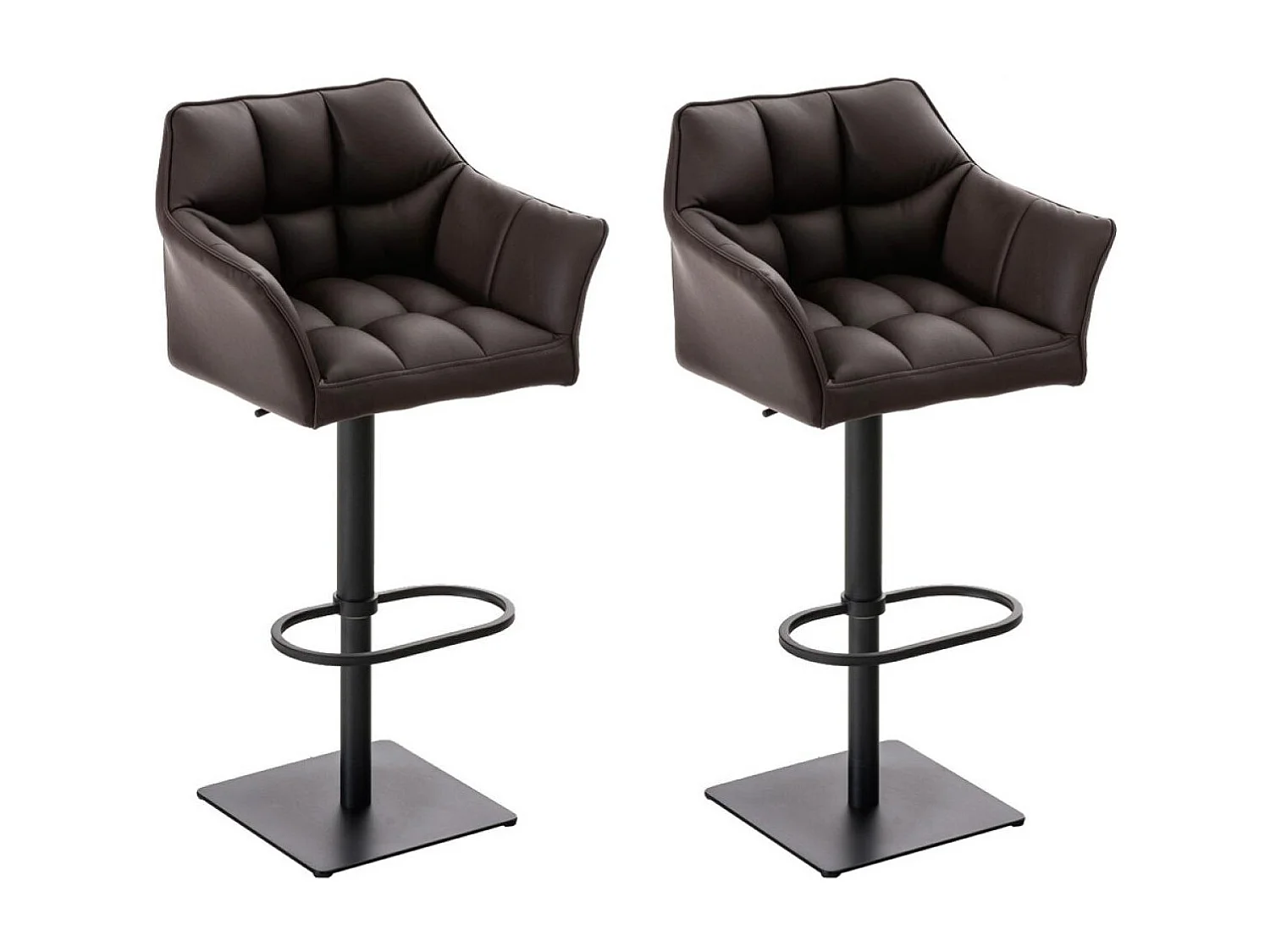 Lot de 2  Tabouret de bar - Similicuir & Noir - Marron - Damaso