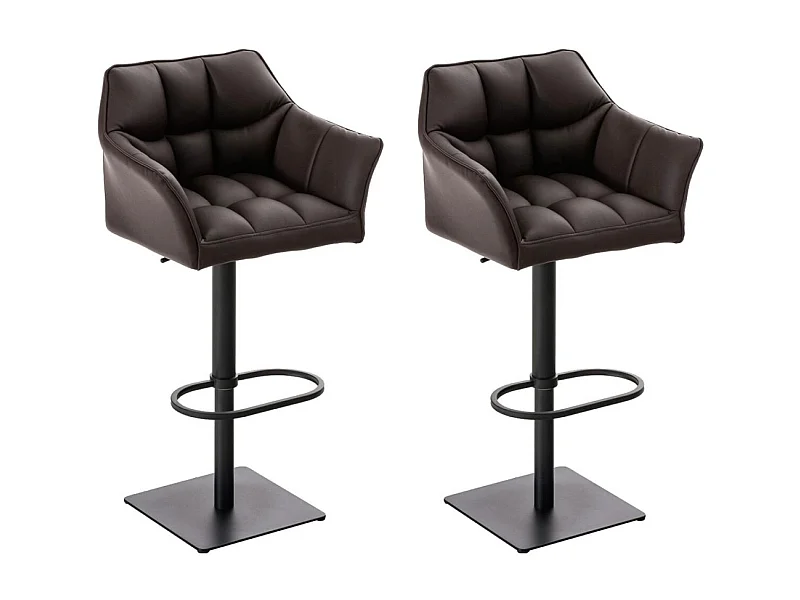 Lot de 2  Tabouret de bar - Similicuir & Noir - Marron - Damaso