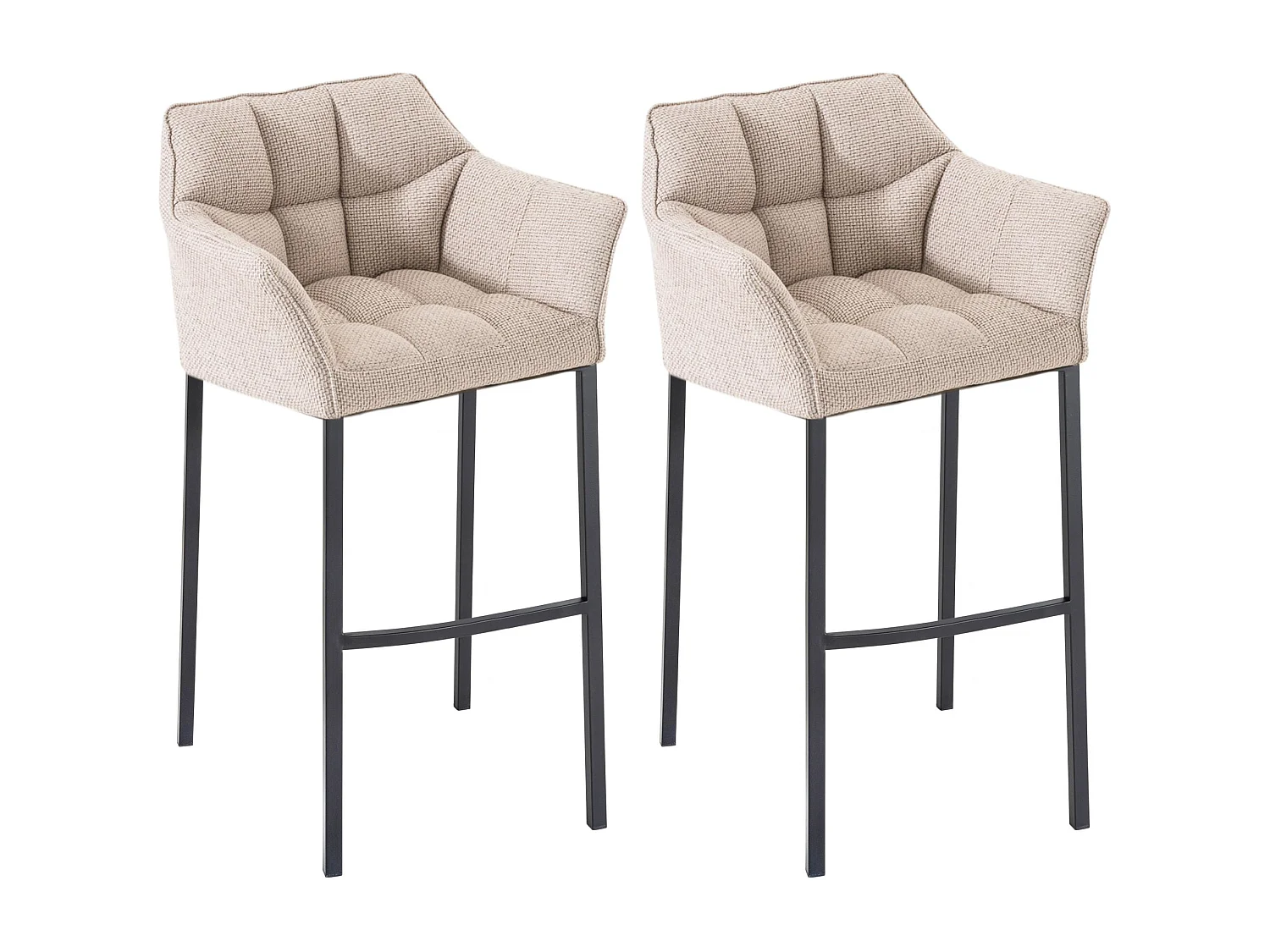 Lot de 2  Tabouret de bar - Tissu & Noir - Ivoire - Damaso