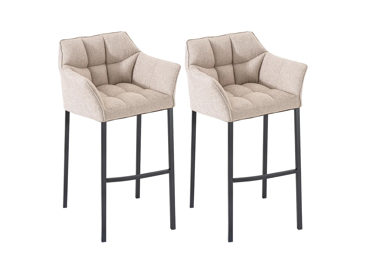 Lot de 2  Tabouret de bar - Tissu & Noir - Ivoire - Damaso