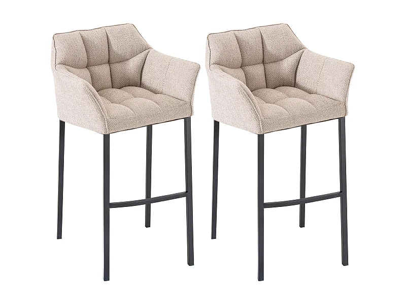 Lot de 2  Tabouret de bar - Tissu & Noir - Ivoire - Damaso