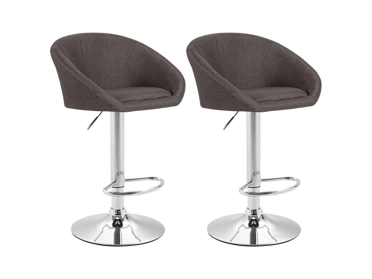Lot de 2 Tabourets de bar - Tissu & Métal chromé - Gris foncé - Miami V2