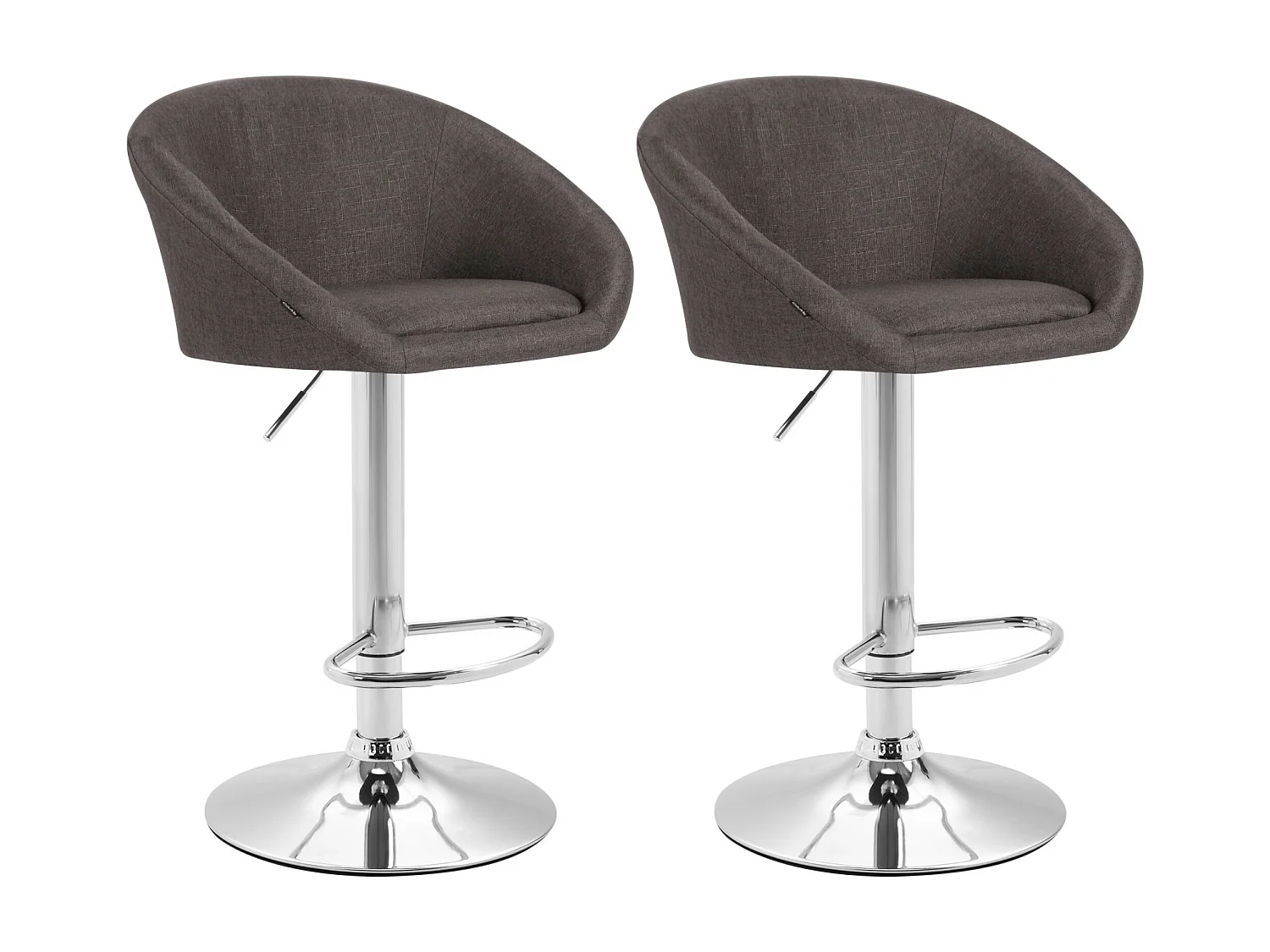 Lot de 2 Tabourets de bar - Tissu & Métal chromé - Gris foncé - Miami V2