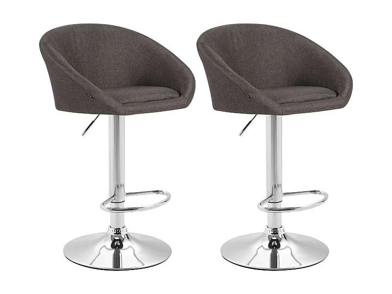 Lot de 2 Tabourets de bar - Tissu & Métal chromé - Gris foncé - Miami V2
