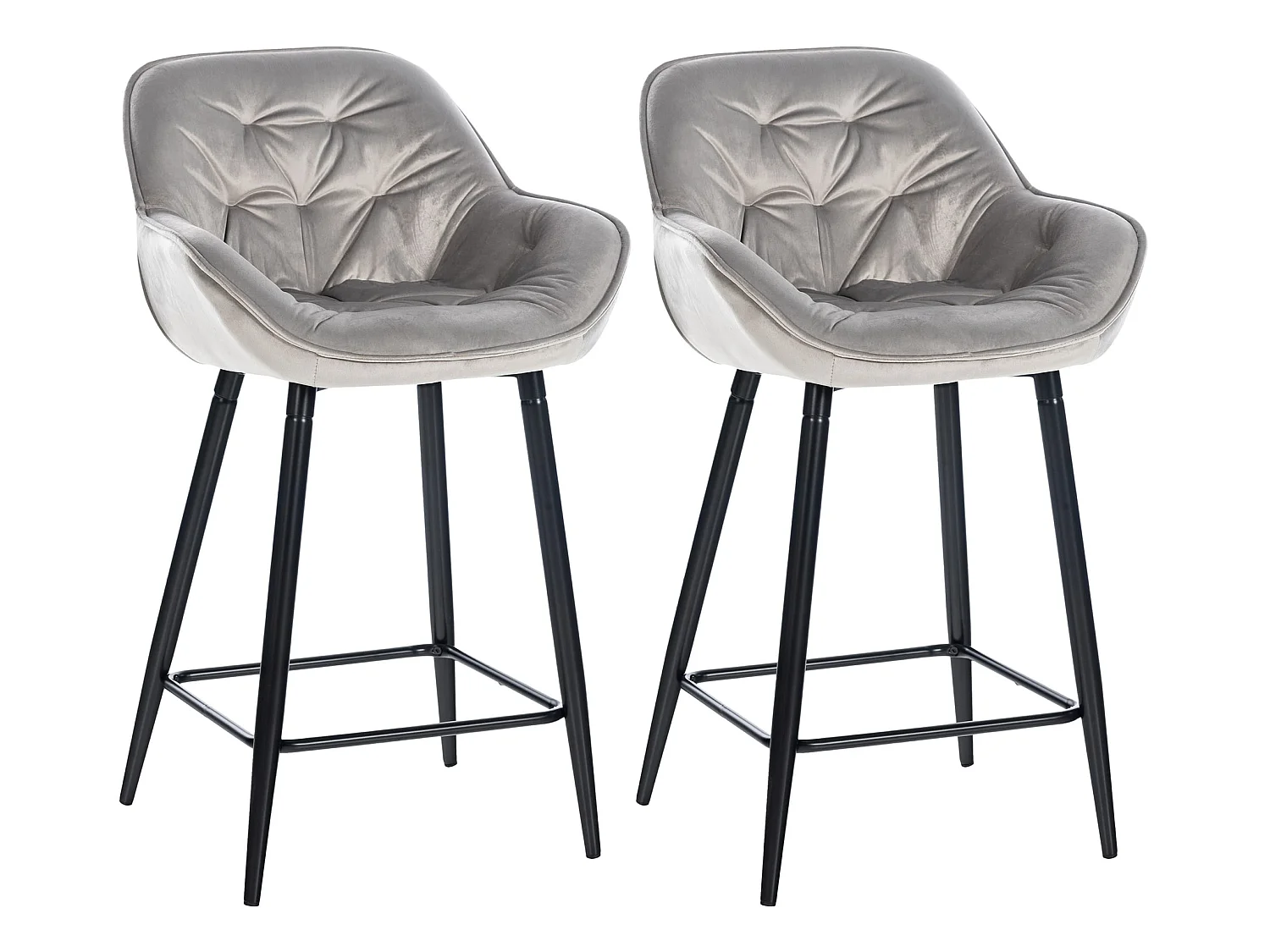 Lot de 2 Tabourets de bar - Velours & Métal noir mat - Gris - Gibson 76