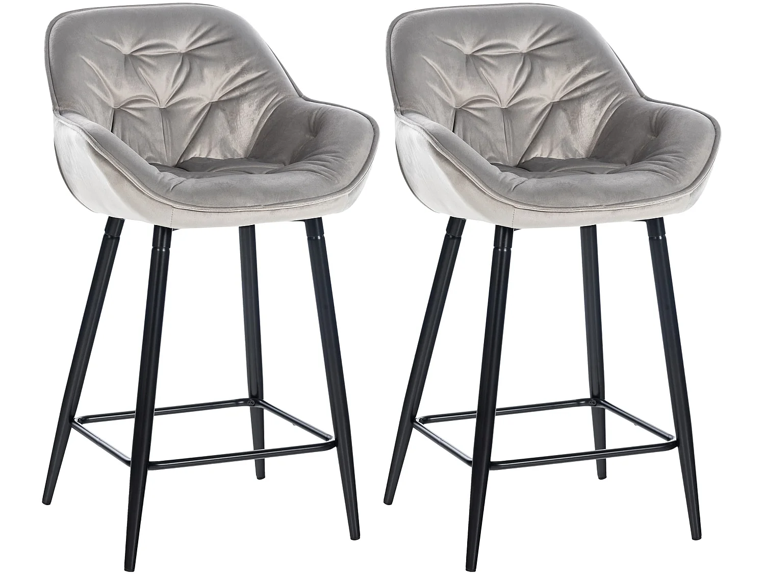 Lot de 2 Tabourets de bar - Velours & Métal noir mat - Gris - Gibson 76