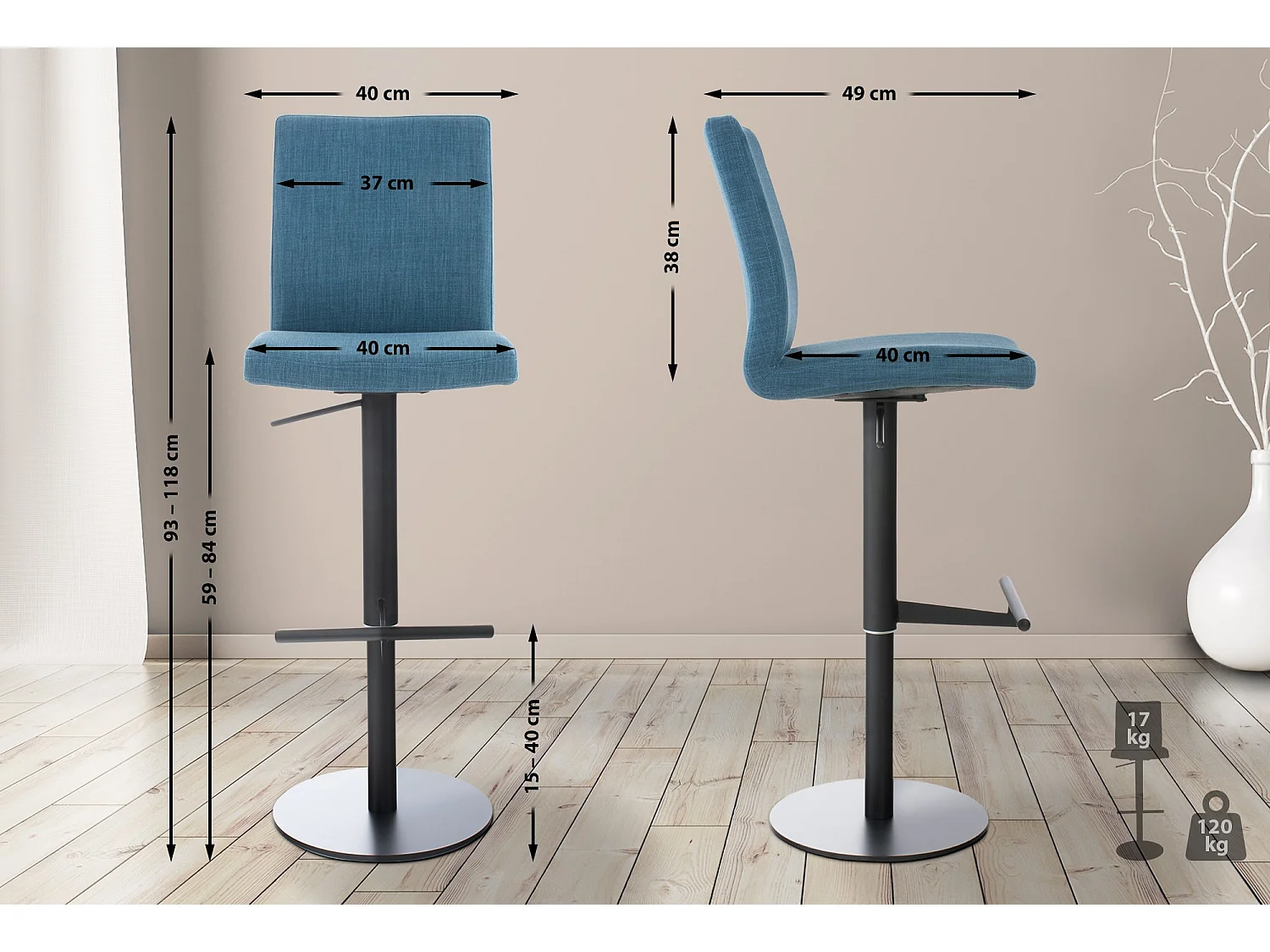 Barhocker - Stoff & schwarz - blau - Cadiz