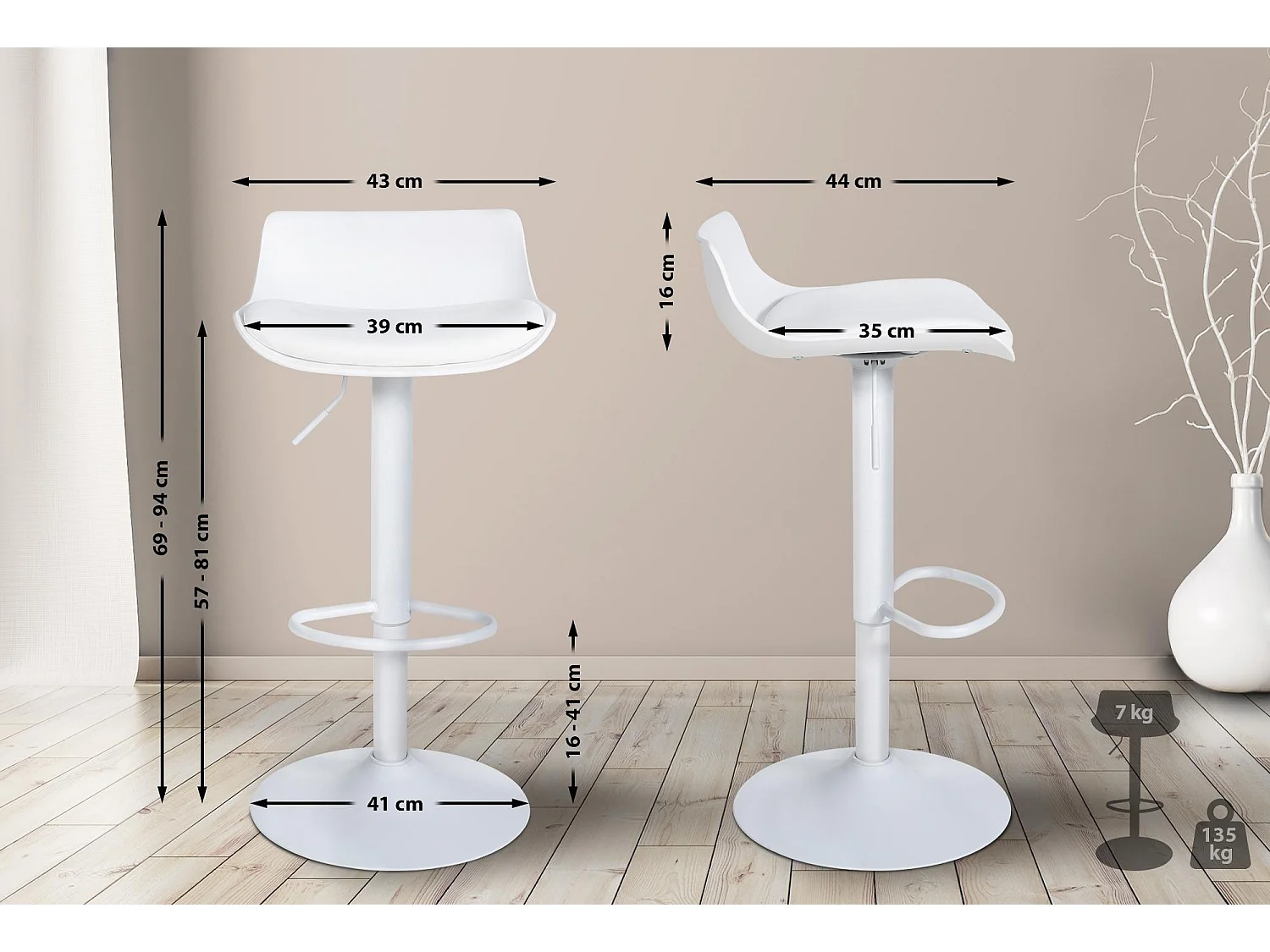 Lot de 2  Tabouret de bar - Plastique - Blanc - Aveiro