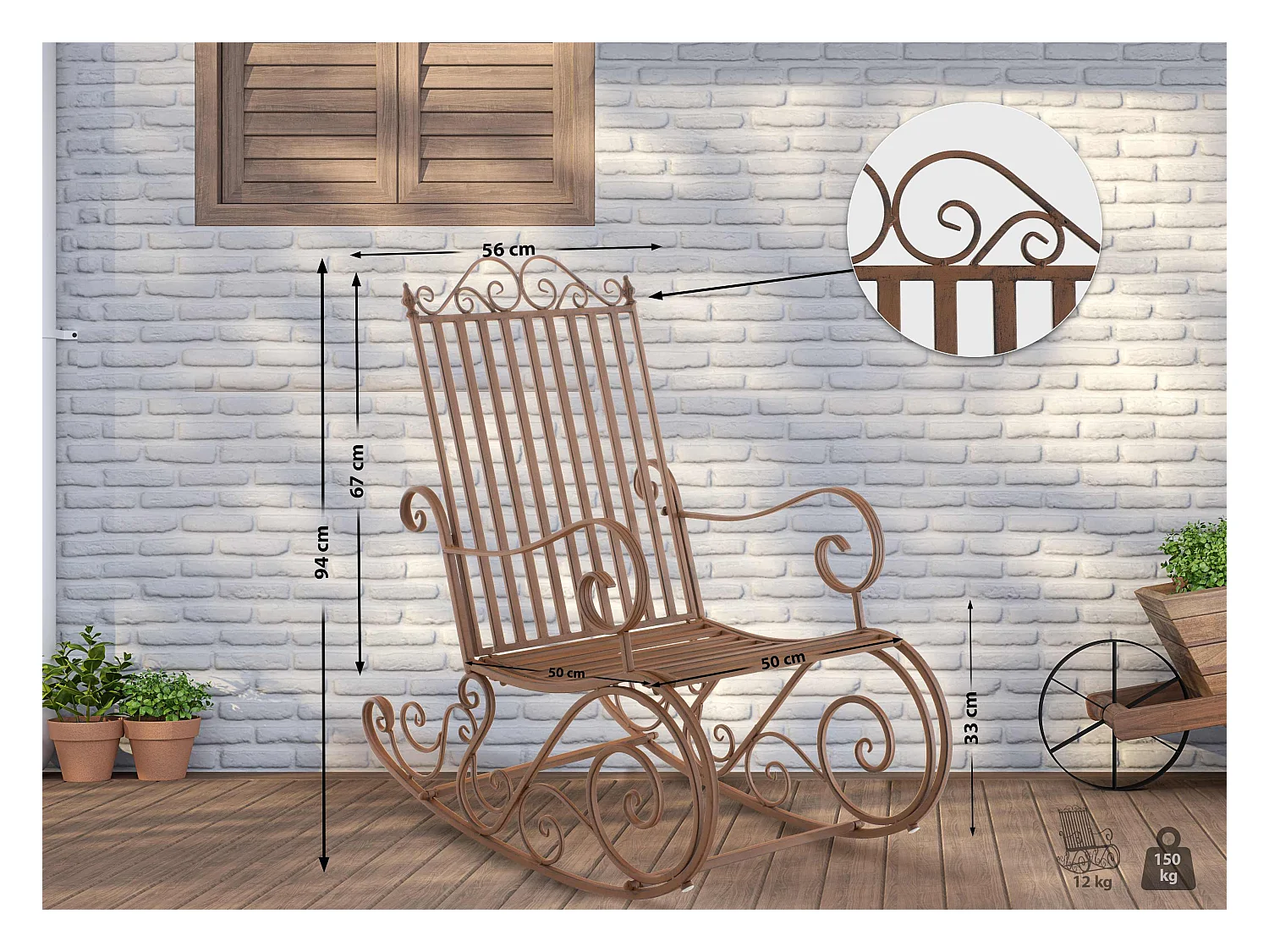 Fauteuil à bascule - Métal - Marron - Smilla