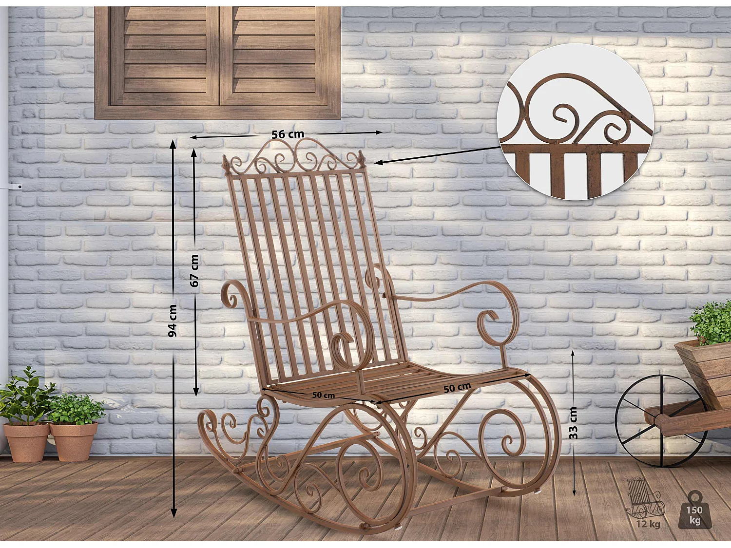 Fauteuil à bascule - Métal - Marron - Smilla