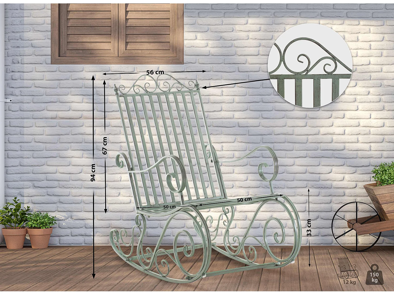 Fauteuil à bascule - Métal - Vert antique - Smilla