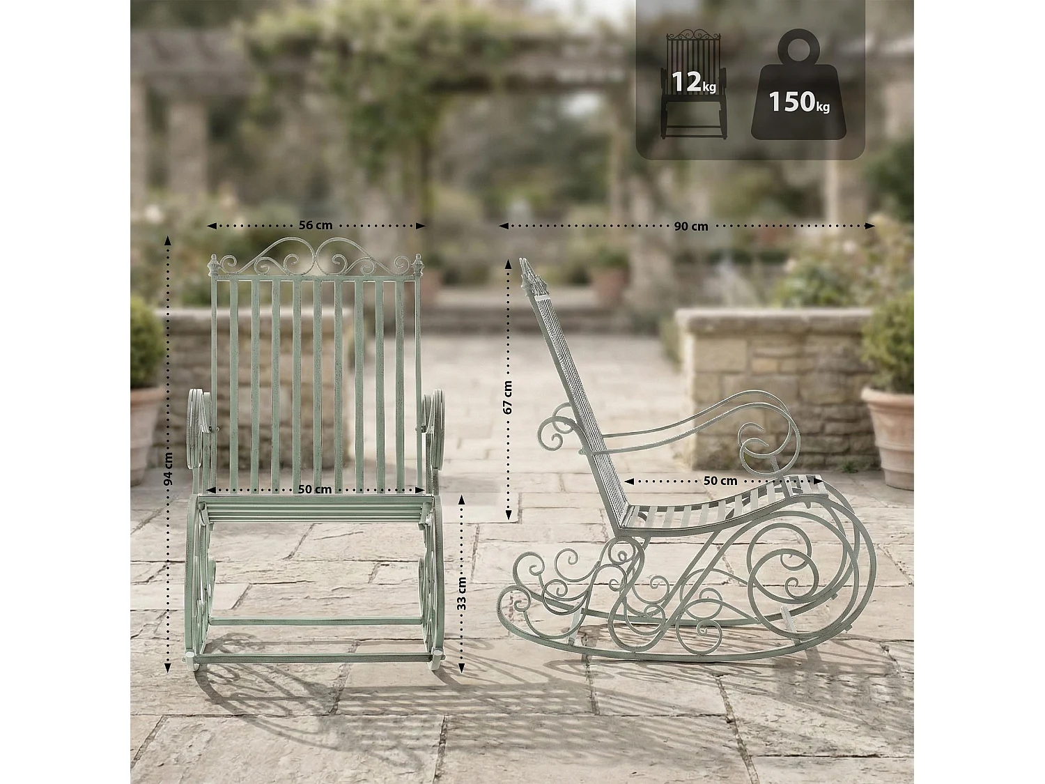 Fauteuil à bascule - Métal - Vert antique - Smilla