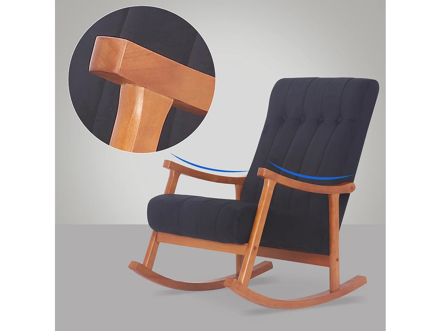 Fauteuil à bascule - Velours - Noyer / Noir - Saltillo