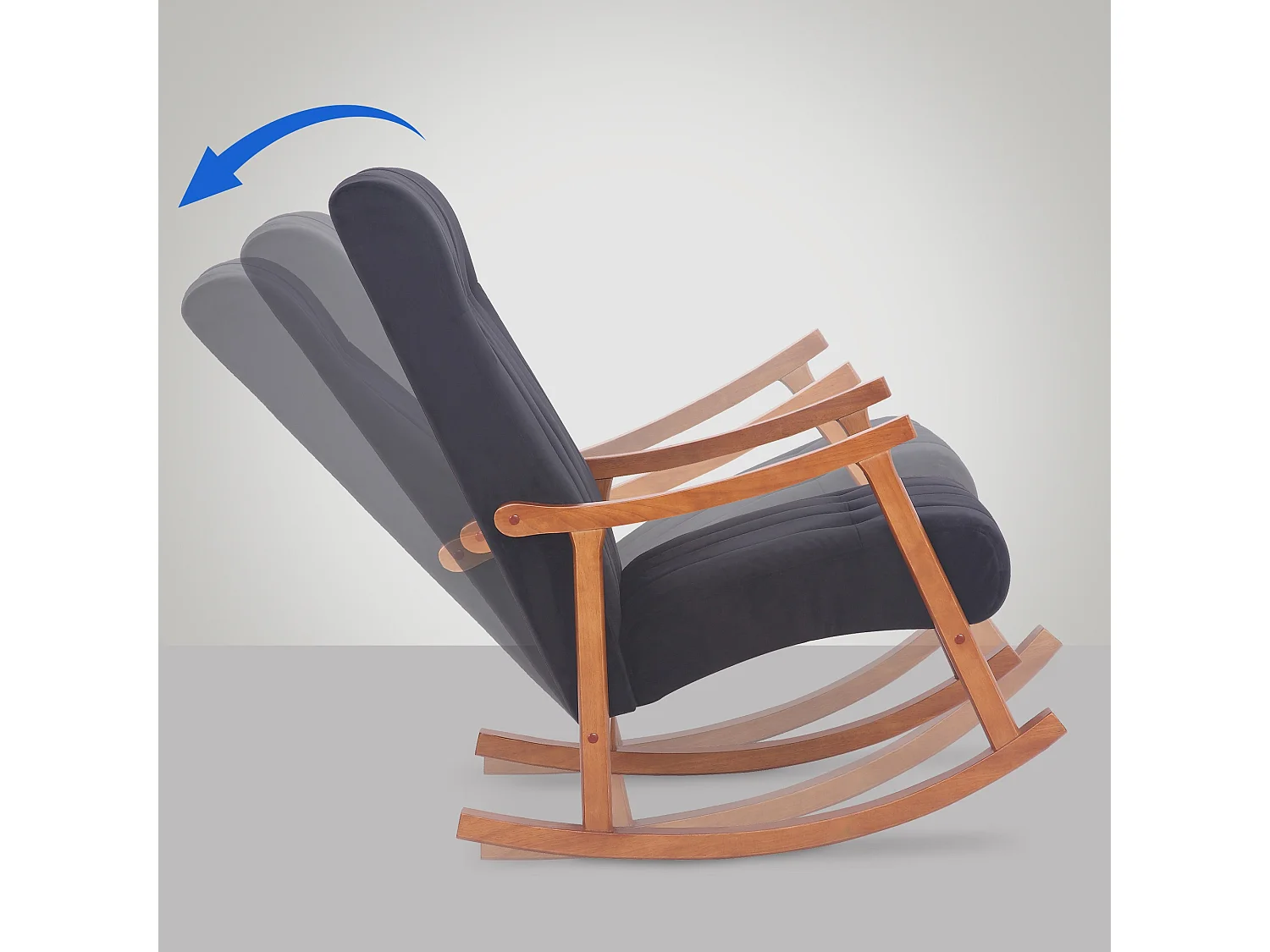 Fauteuil à bascule - Velours - Noyer / Noir - Saltillo