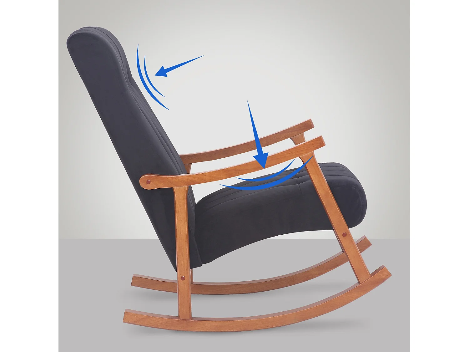 Fauteuil à bascule - Velours - Noyer / Noir - Saltillo