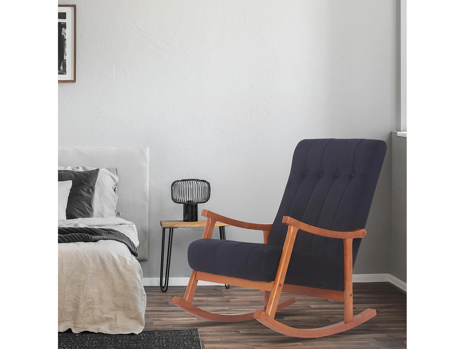 Fauteuil à bascule - Velours - Noyer / Noir - Saltillo