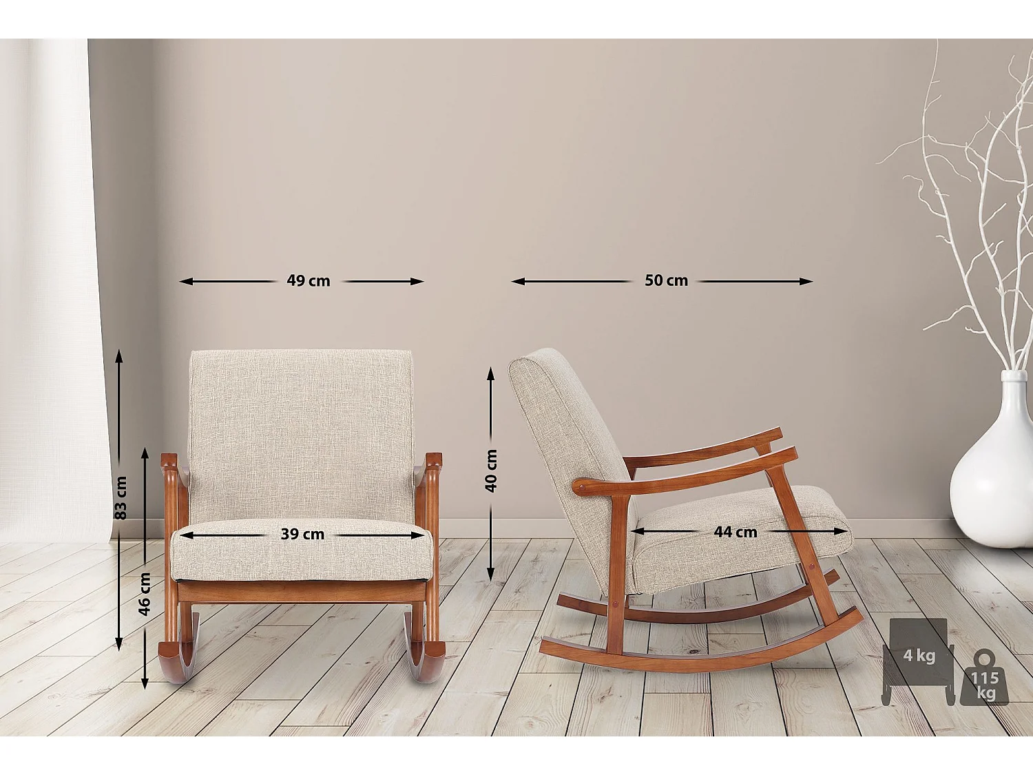 Fauteuil à bascule - Tissu - Crème - Morelia