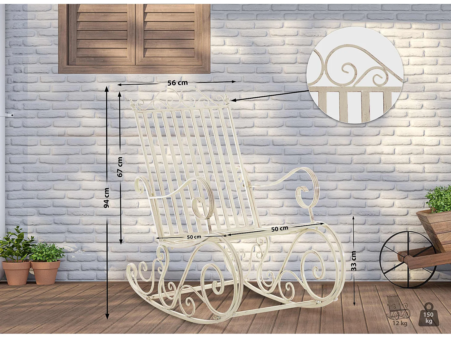 Fauteuil à bascule - Métal - Crème antique - Smilla