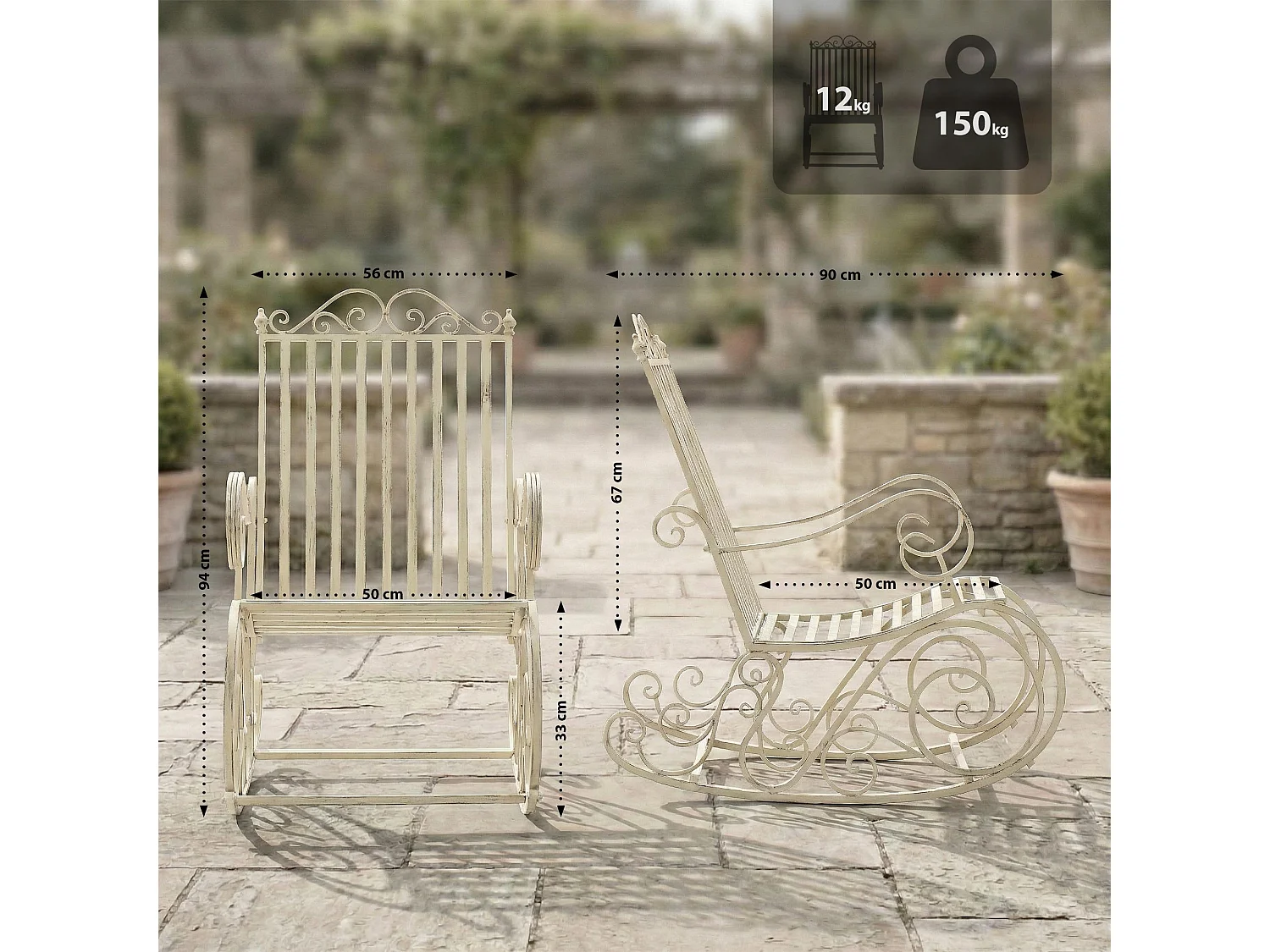 Fauteuil à bascule - Métal - Crème antique - Smilla