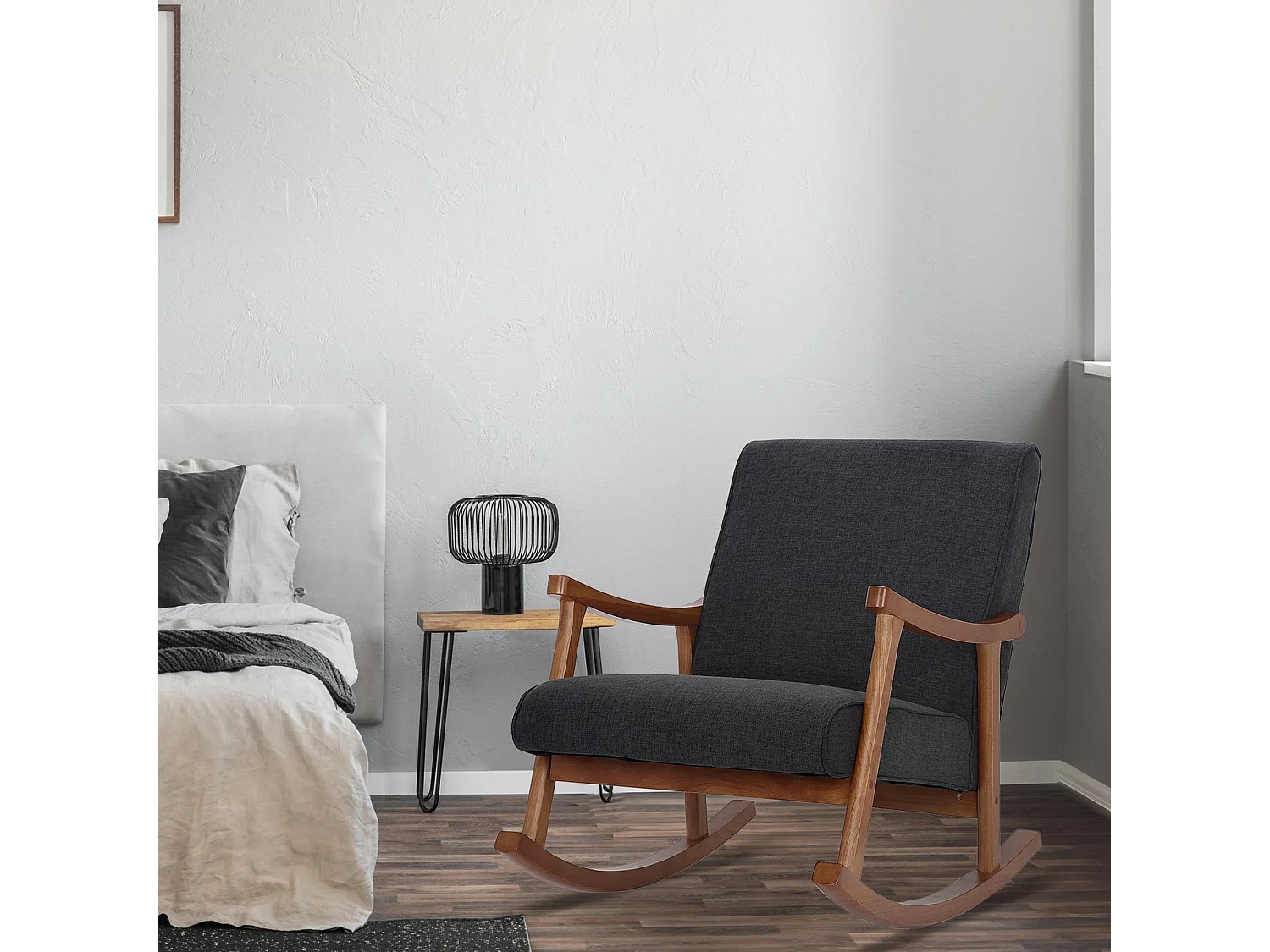 Fauteuil à bascule - Tissu & Noir - Gris foncé - Morelia