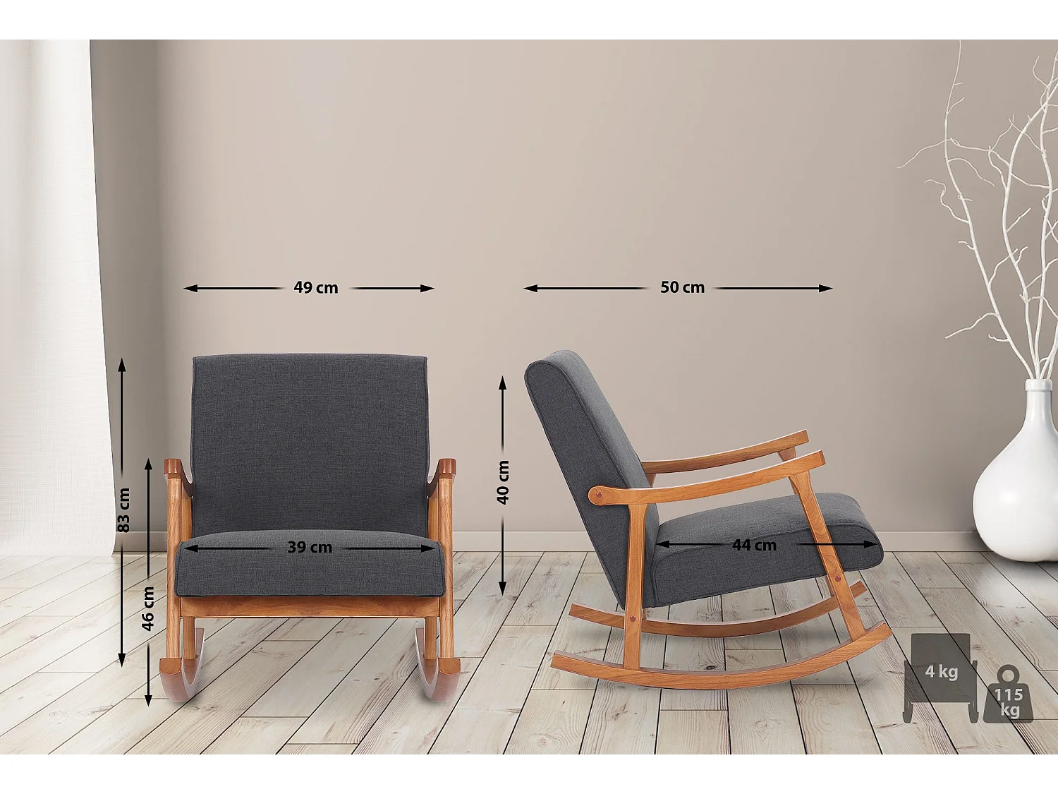 Fauteuil à bascule - Tissu - Gris foncé - Morelia