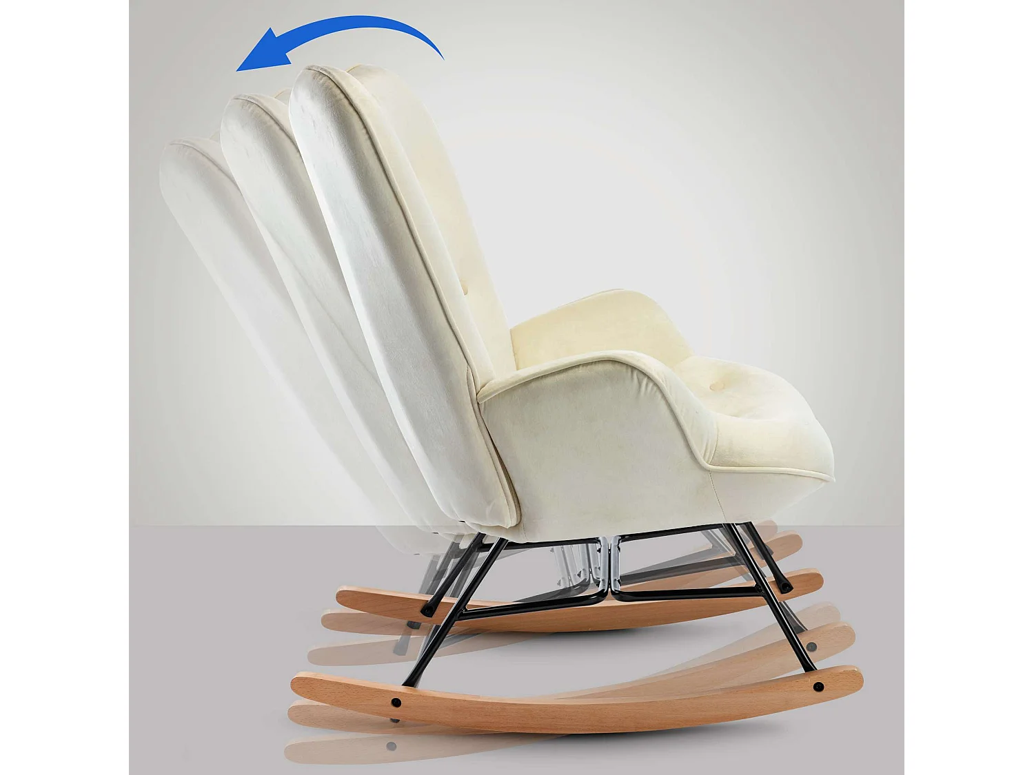 Fauteuil à bascule - Velours & Antique clair - Crème - Sanka
